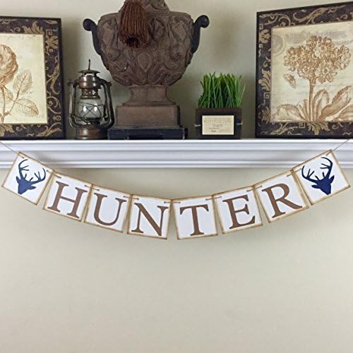 Custom Name Banner, Baby Shower Gift, Woodland Nursery Decor, Deer Antlers, Baby Shower Decor, Kids Wall Art, Rustic Baby Name Decor