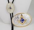 Sterling Silver /Gold Plated Blue Enamel Masonic Bolo Tie and Buckle Set