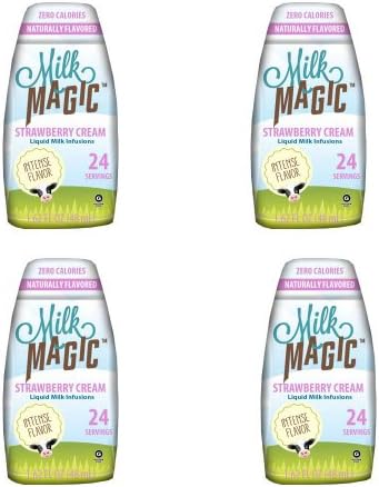 Magic Milk Liquid Milk Infusions, Strawberry Cream, Milk Flavor Enhancer, No Artificial Flavors or Preservatives, Gluten Free, Naturally Sweetened by Stevia Leaf Extract -- (Pack of 4 1.62 Fl Oz Bottles)