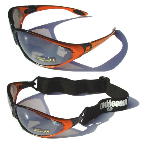 Orange Ladgecom All-Weather Sunglasses & Goggles with Head Strap for Cycling, Running & Ski Sports