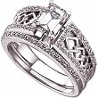 14kt White Gold Celtic Style Wedding Ring Set (Center stone is not included)