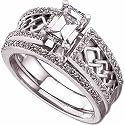 14kt White Gold Celtic Style Wedding Ring Set (Center stone is not included)