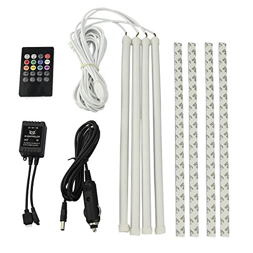 Deli 4 PCS 8 Colors RGB LED Car Atmosphere Lights, 5050 SMD LED Strip Lights with Wireless IR Remote Control, 12V Auto Car Decoration Lamp, Glow Interior Bulb (White)