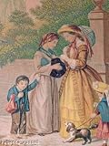 c1850 Baxter Print Baby Children Dog at Park Gates
