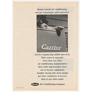 1965 Cat Sleeping on Carrier Air Conditioner Quiet Print Ad