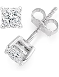 0.65 Carat F/VVS2 Princess Certified Diamond Solitaire Stud Earrings in 18k White Gold