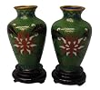 Set of 2 Chinese cloisonne copper body enameled ming vases, bases included, 3"H