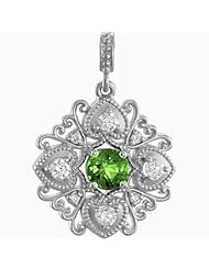 14K White Gold Tsavorite and Diamond Vintage-Inspired Pendant -- LIFETIME WARRANTY