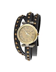 Bling Jewelry Rivet Black Leather Long Wrap Around Bracelet Retro Watch Studded