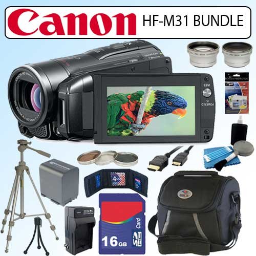 Canon Vixia HF-M31 15X 32GB Full HD Dual Flash Memory Camcorder With 16GB Deluxe Accessory Bundle