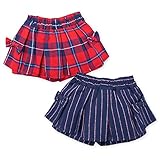 ベビー服 女の子 ぺプラム ショート パンツ ボトム チェック柄 ストライプ リボン ウエストゴム 女児 ベビー (1.レッド/95cm)
