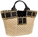 Serpui Marie Veronica Straw Tote with Leather And Gold Button Details