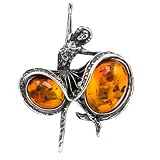 Certified Genuine Honey Amber and Black Sterling Silver Antique Reproduction Style Ballerina Pin