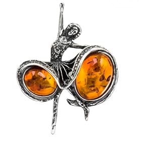 Certified Genuine Honey Amber and Sterling Silver Ballerina Pin