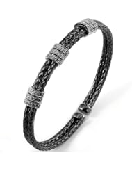 Sterling Silver & Cz Black Rhodium Plated Magnetic Bangle