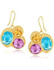 14K Yellow Gold Lace Earrings with Blue Topaz, Amethyst, and Citrine Gemstones