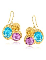 14K Yellow Gold Lace Earrings with Blue Topaz, Amethyst, and Citrine Gemstones