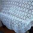 Vintage Hand Crochet 3D White Round Table Cloth 70"