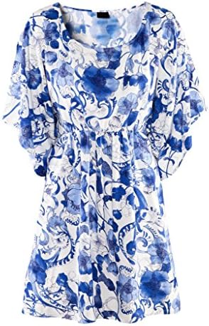 Leymor Women Swimsuit Cover Up Blue and White Porcelain Beach Dress