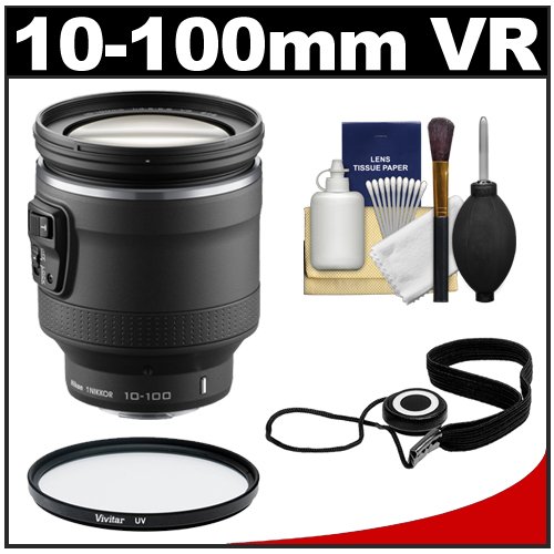 Nikon 1 10-100mm f/4.5-5.6 VR Nikkor PD-Zoom Lens (Black) with UV Filter + Cleaning & Accessory Kit