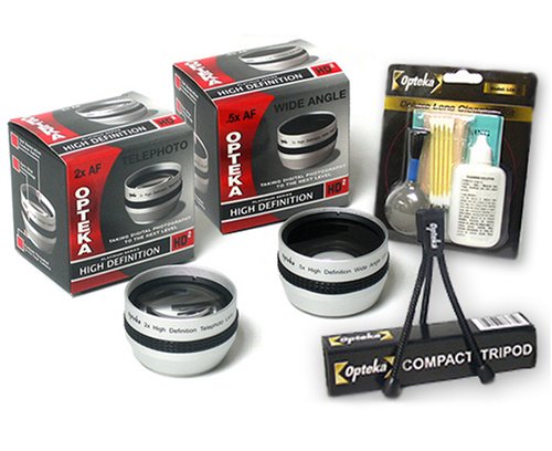 Opteka .5x Wide Angle 2x Telephoto HD Lens Set for Canon VIXIA HF10, HF100, HR10, HV10, HF11, HG21, HG20 Digital Video Camcorders