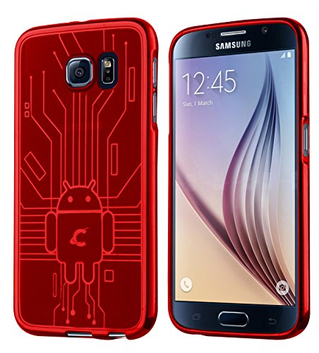 Galaxy S6 Case, Cruzerlite Bugdroid Circuit TPU Case Compatible with Samsung Galaxy S6 - Red