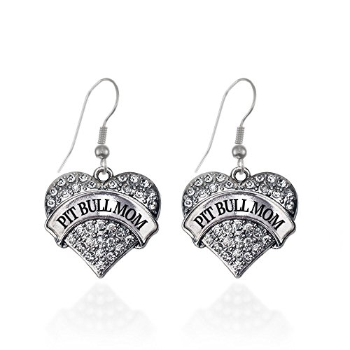 Pit Bull Mom Pave Heart Earrings French Hook Clear Crystal Rhinestones