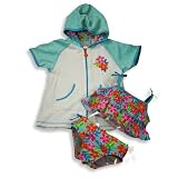 Swim' n Pretty by Baby Buns - Toddler Girls 3 Piece Swimwear Set, Bikini and Hooded Cover-up, Aqua, Multi