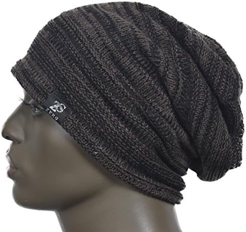 Z&s Men Oversize Skull Slouch Beanie Large Skullcap Knit Ski Hat B08 (B5001-Brown Black)