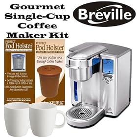 Breville BKC600XL Gourmet Single-Cup Coffee Brewer - Refurbished with Perfect Pod Holster for Keurig Coffee Brewers and a set of Bistro White Coffee Mug's