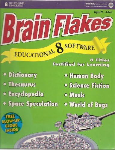 Brain Flakes, Eight Multimedia Titles for Learning: Music, Human Body, Science Fiction, Space Speculation, World of Bugs, Encyclopedia, Thesaurus, Dictionary (CD-ROM for Windows and Macintosh)