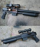Sawed Off Airsoft Shotgun w/Scope, Laser, & Light