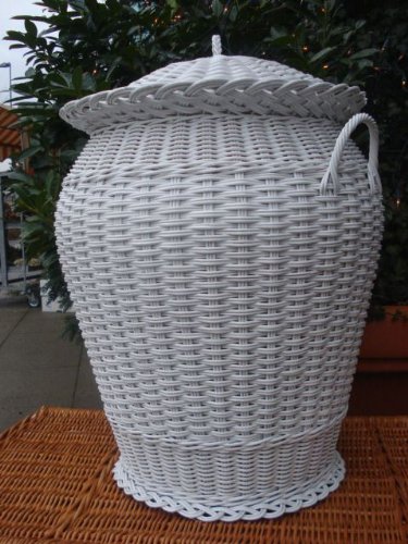 Rattan Wäschebehälter Wäschekorb Weiß lackiert !