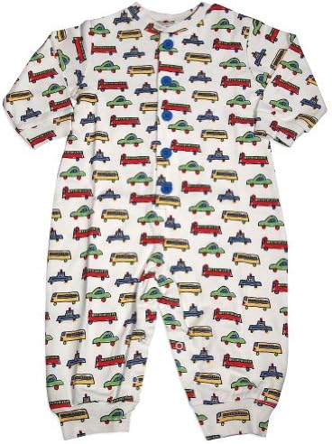 New Potatoes - Baby Boys Long Sleeve Cars and Trucks Coverall, White, Multi 30961-18Months