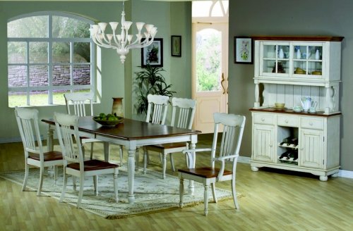 7PC Classic Country Dining Set In Two Tone Cream & Pine Finish.