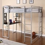 Abode Full Size Loft Bed with Black Desk and Shelves in Silver