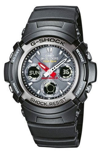 Casio - AWG-101-1AER - Montre G-Shock Radio Pilotée - Acier et Résine - Quartz Analogique et Digitale - Multifonctions -Sport Solar - Chrono - Timer - Alarmes Fuseaux Horaires - Bracelet Caoutchouc Noir