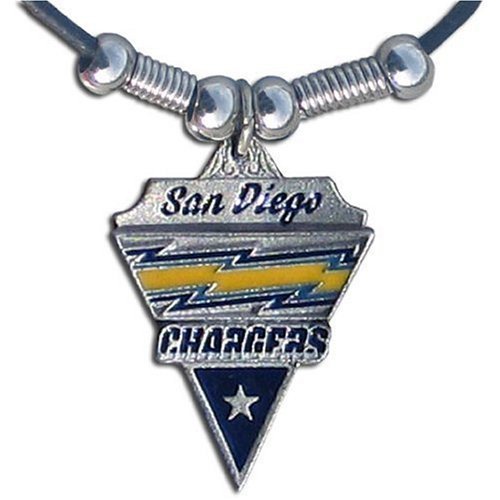 San Diego Chargers Leather Necklace Beads & Pewter Pendant - NFL Football Fan Shop Sports Team Merchandise