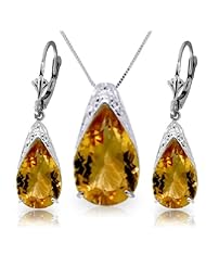 14k White Gold Citrine Drop Necklace and Earrings Set