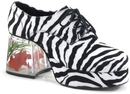 Disco Zebra Fur Men's Platform W/Floating Fish, 3 1/2" 3 1/2" Heel S, M, L, XL (Men's Sizing)