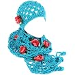 Winter Set Crochet Flower Hand Knit Beanie Skull Ski Cap Hat with Scarf Shawl Turquoise Blue