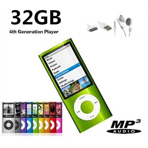 32gb Green Slim 1.8" 4th LCD Mp3 Mp4 Player Fm Radio Video Player with Accessories