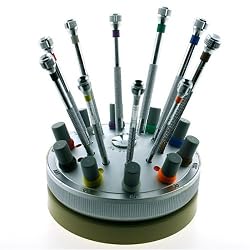 Profesional Mini Screwdriver Set of 10 Assortment with Heavy Metal Base with Extra Blades Swiss Made