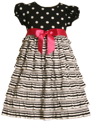 Bonnie Jean Girls 2-6x Empire Dress With Ruffle Skirt, Black/White, 4/4T