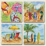 FLIP FLOP beach ocean Absorbent STONE COASTERS set 4