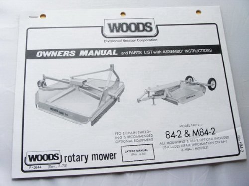 Woods Rotary Mower Owner's Manual & Parts List with Assembly Instructions: Model #'s 84-2 & M84-2