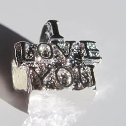 Silver Plated "I Love You" Fits Pandora Spacer Bead, 14mm (1)