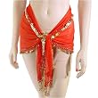 Single-Row Bellydance Coin Hip Scarf with hand crocheted detail, beads, and belly dance coins - Available in Black, Red, or Purple