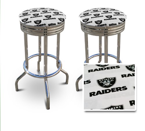2 Oakland Raiders Football themed 29'' Specialty Chrome Barstools Bar Stools