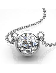 Platinum Full Bezel Set 1/2ctw Round Diamond Solitaire Pendant suspended on 18 Cable Chain 1/2 CTW